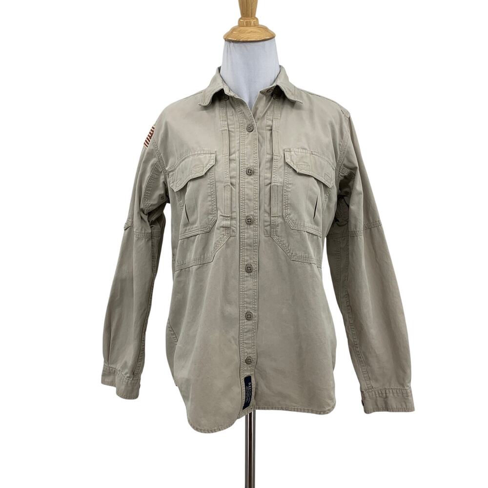 5.11 Tactical Shirt Womens S Small Beige Vented Button Up USA Patch Outdoors